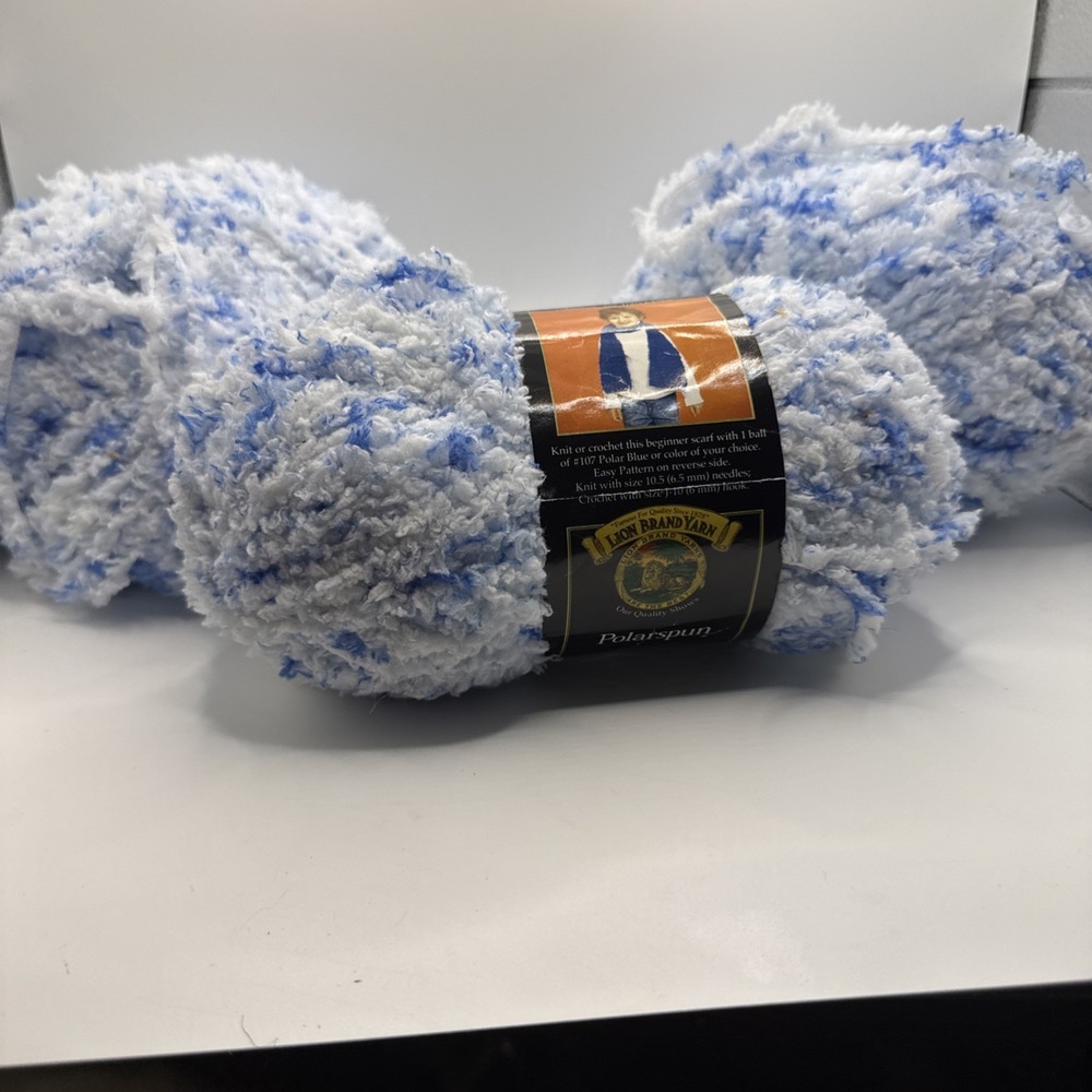 Lion Brand PolarSpun 360# Yarn Lot of 3?Skeins Crochet Knit Craft Iced Blue